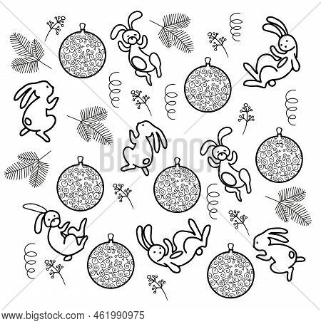 Christmas New Year Rubbit Bunny Doodle Symbol Of The 2023 Year
