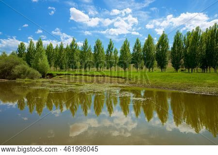 View of a river in Maderuelo, Segovia province, Castilla Leon in Spain