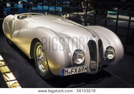 MUNICH, GERMANY - JUNE 17, 2012: Bmw 328 Race Car On Stand In Bmw Museum in June 17th , 2012 in Muni