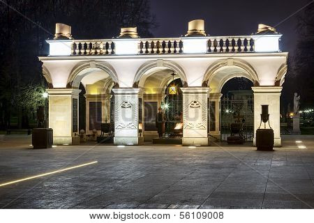Tomb Of The Unknown Soldier At Night In Warsaw