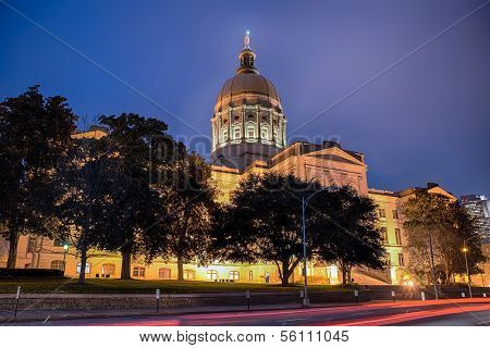Georgia state capitol building in Atlanta at night