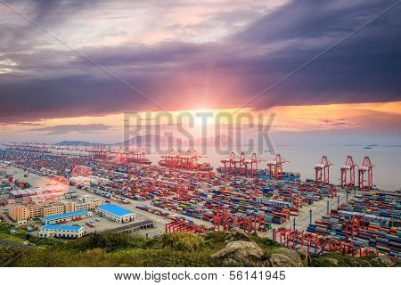 Busiest Container Terminal At Dusk