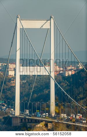 ISTANBUL - November4: The tower of FSM (Fatih Sultan Mehmet Bridge) on November 4, 2013 in Istanbul, Turkey
