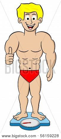 Bodybuilder On A Bathroom Scale With Thumb Up