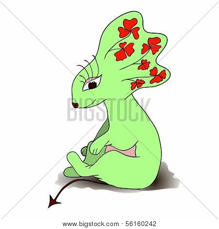 Green cartoon sitting animal. Isolated.