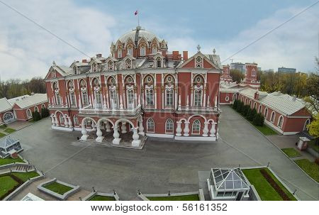 MOSCOW - OCT 10: View from unmanned quadrocopter on beautiful facade of Petroff Palace on October 10, 2013 in Moscow, Russia.