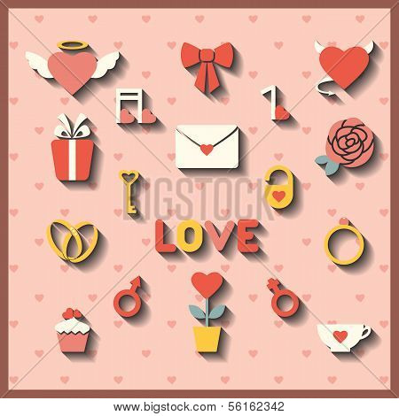 Flat Icons For Wedding Or Valentine's Day