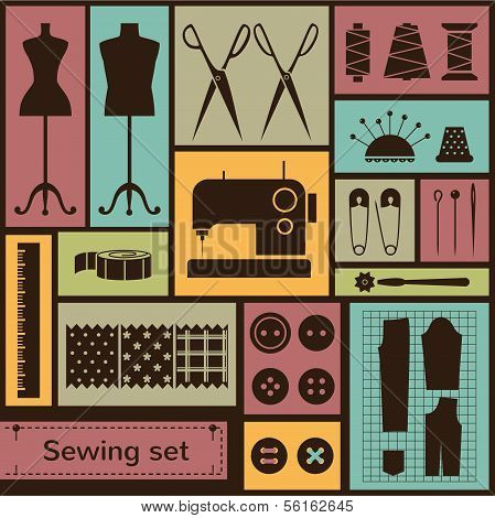 Vector Flat Sewing Icons Set