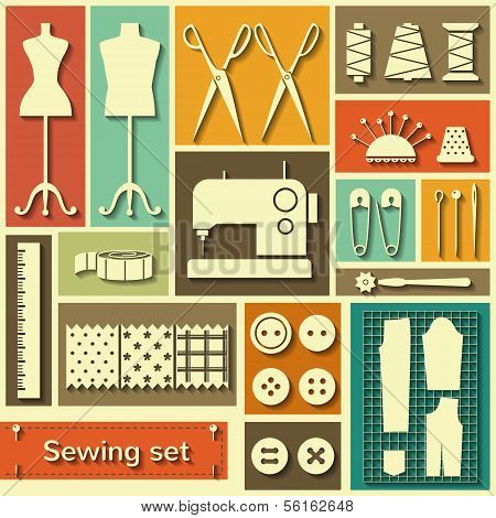 Vector Flat Sewing Icons Set