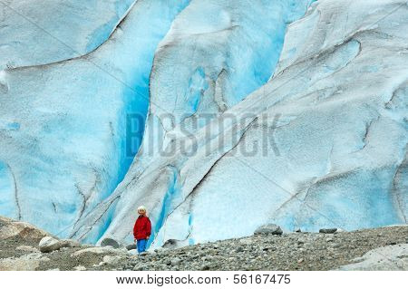 Girl Near Nigardsbreen Glacier (norway)