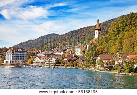 Oberhofen village on the lake Thun, Switzerland