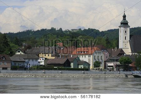 Grein With Parish Of St. Giles And The Danube In The Foreground