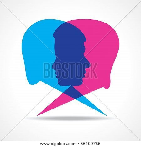 Male and female face make speech bubble