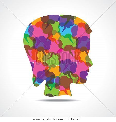 Creative female face of colorful message bubble