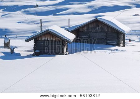Typical Wooden Challet In The Dolomites