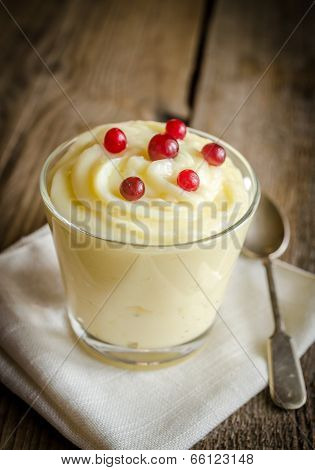 Classic Custard On The Wooden Background