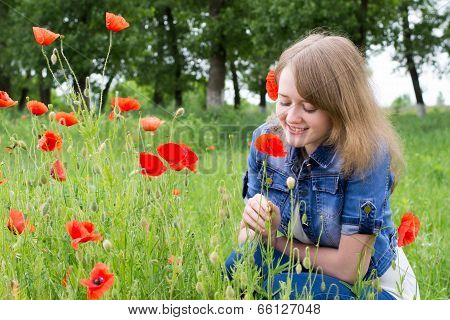 Girl With Red Poppies
