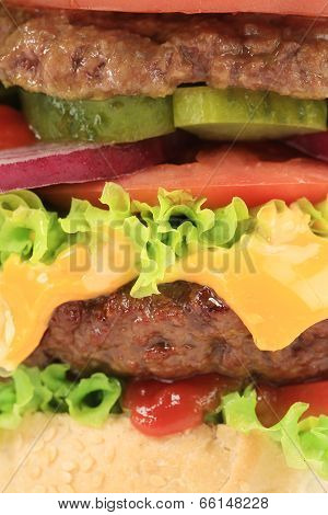 Close up of hamburger layers.