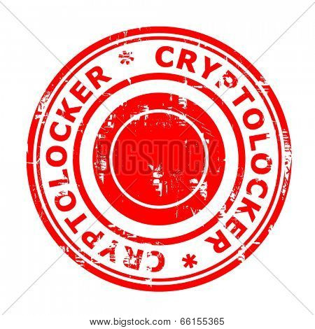 CryptoLocker virus stamp isolated on a white background.