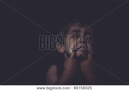 derision, boy dressed rocker with funny faces