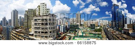 Hong Kong Day, Kwun Tong distract , skyline office buildings and public house urban