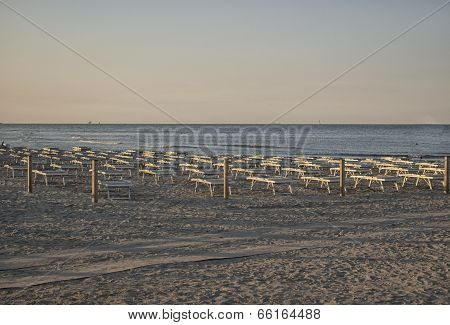 Deckchairs And Umbrellas On The Adriatic Coast