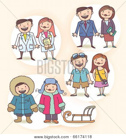Vector Cartoon Characters Set