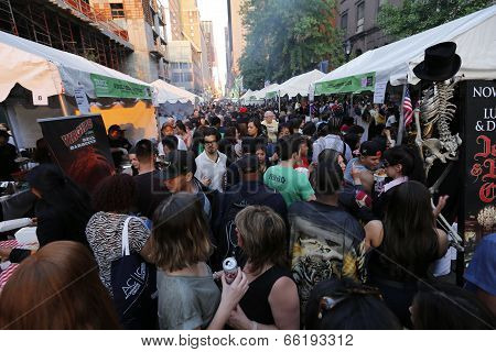 View of crowd on 46th Street