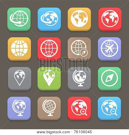 Globe earth flat icon set . Vector illustration
