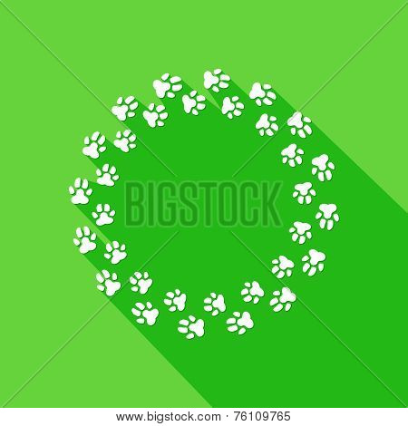 Flat pets paw silhouette in circle. Vector
