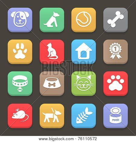 Colorful Pets icons set for web or mobile. Vector