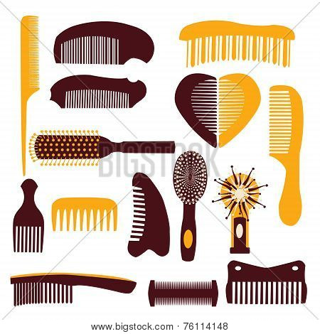 Vector Set Of Combs On A White Background