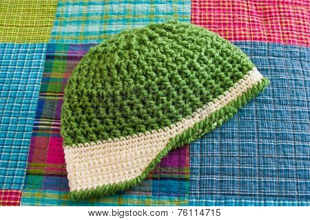 Green Crocheted Cap with Bill