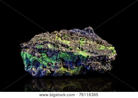 Malachite And Azurite Mineral Stone With Black Background