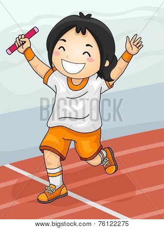 Illustration Featuring a Girl Celebrating Her Winning of the Relay Race