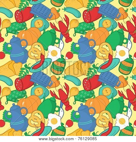 Kitchen seamless pattern, vector illustration in cartoon style