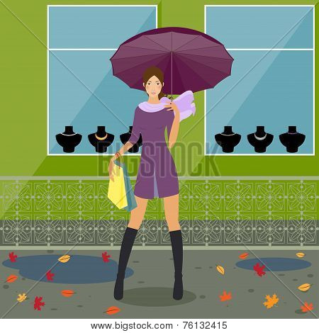 Fashionable Girl Near The Store