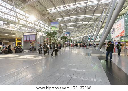 DUSSELDORF- SEP 16: airport interior on September 16, 2014 in Dusseldorf, Germany. Dusseldorf Airport is the international airport of Dusseldorf, the capital of the German state North Rhine-Westphalia