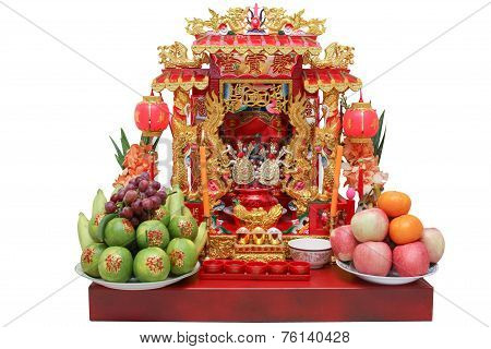Chinese Spirit House Isolated On White Background, Joss House
