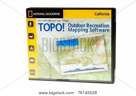 Hayward, CA - November 11, 2014: Packaged TOPO! mapping softwareon CD's  by National Geographic