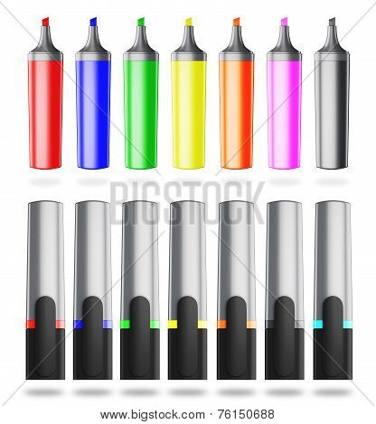 Set Of Colored Felt-tip Pens On A White Background.
