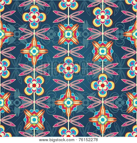 Cartoon Flowers On A Dark Blue Background