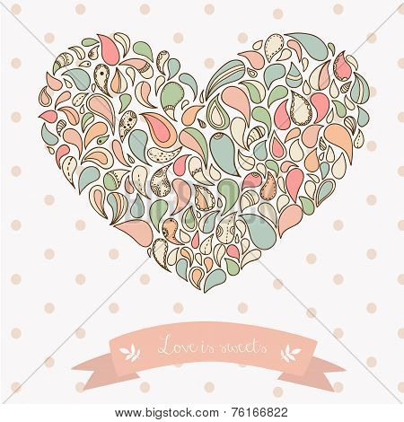 Turkish cucumber ornament heart. Hand drawn