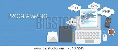 Programming Coding Flat Concept Vector Illustration