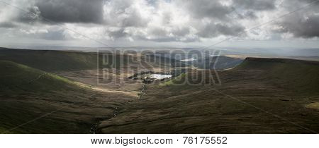 Beautiful Landscape Of Brecon Beacons National Park With Moody Sky