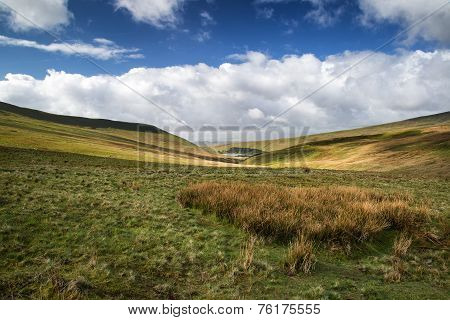 Beautiful Landscape Of Brecon Beacons National Park With Moody Sky