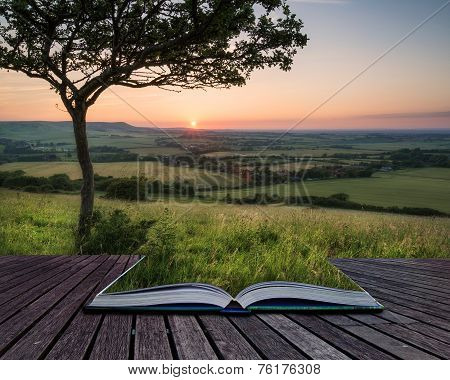 Landscape Image Summer Sunset View Over English Countryside Conceptual Book Image