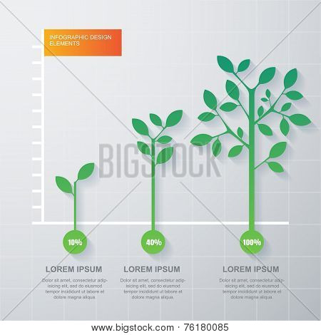 Green Tree And Plant Diagram Infographics Template. Vector Illustration. Business Development And Gr
