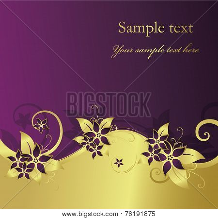 golden vecor background with beautiful flowers in retro style