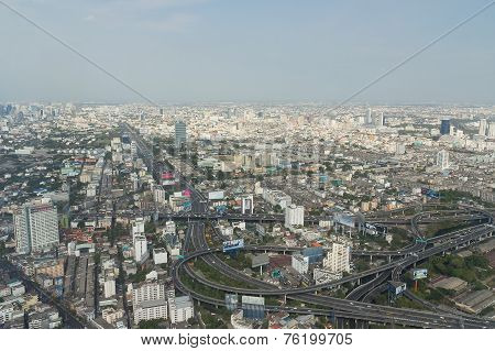Panorama from an observation platform of hotel Bayok skay (Baiyoke Sky) in Bangkok, Thailand